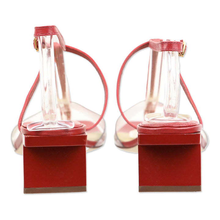 Tory Burch Red Leather Strappy Lucite Heel Sandal