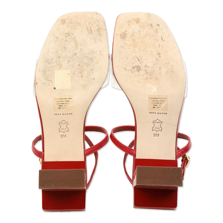 Tory Burch Red Leather Strappy Lucite Heel Sandal