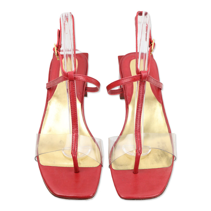 Tory Burch Red Leather Strappy Lucite Heel Sandal