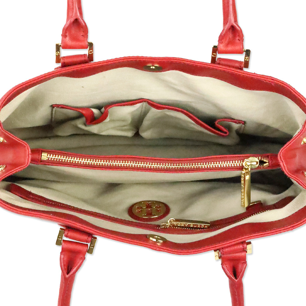 Tory Burch Red Saffiano Leather Robinson Tote