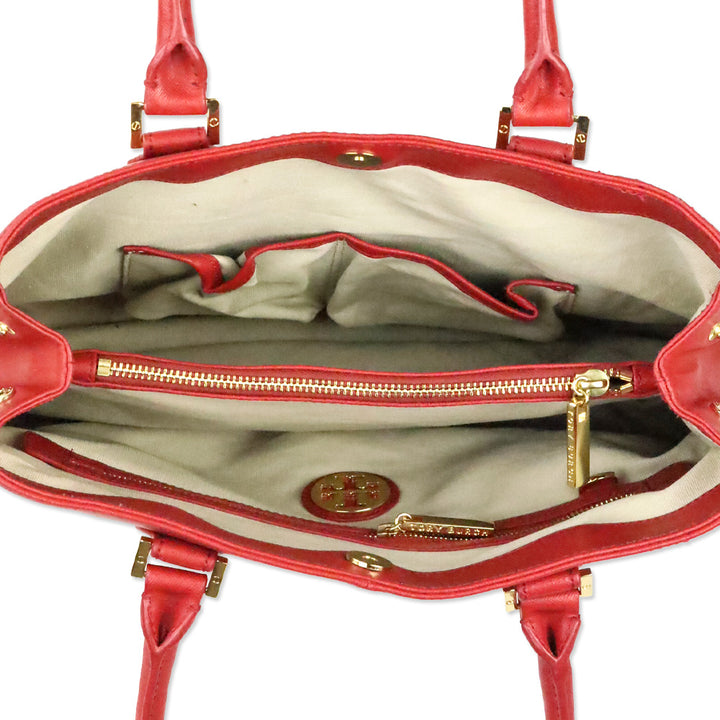 Tory Burch Red Saffiano Leather Robinson Tote