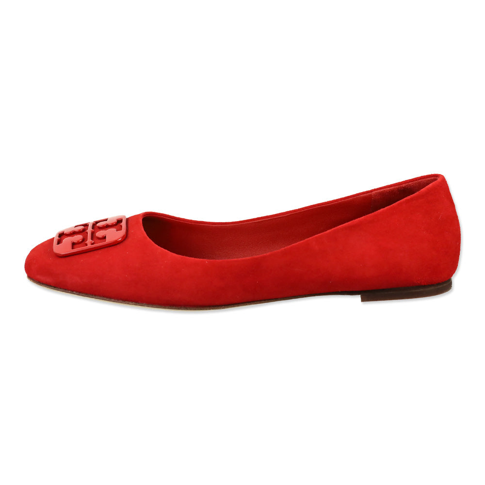 Tory Burch Red Suede Square Toe Georgia Ballet Flats