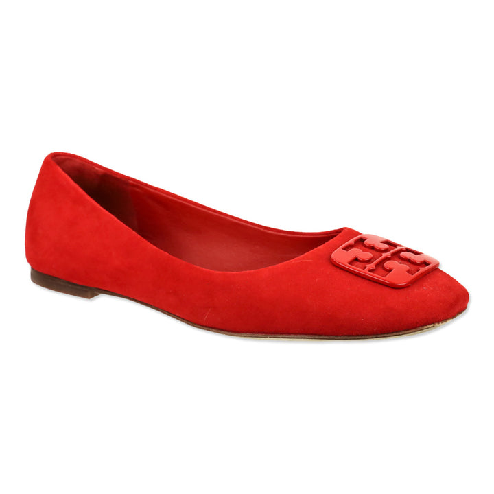 Tory Burch Red Suede Square Toe Georgia Ballet Flats