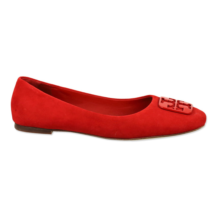 Tory Burch Red Suede Square Toe Georgia Ballet Flats