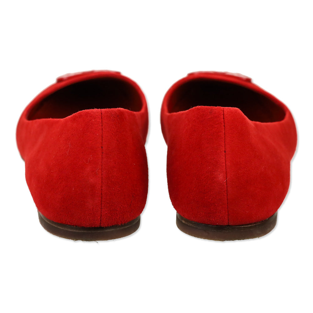 Tory Burch Red Suede Square Toe Georgia Ballet Flats