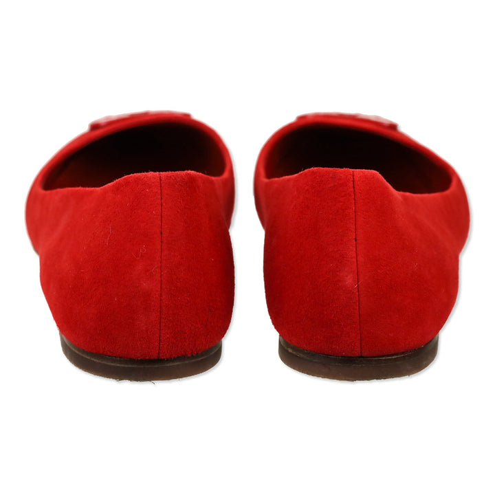 Tory Burch Red Suede Square Toe Georgia Ballet Flats