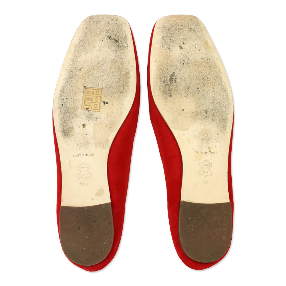 Tory Burch Red Suede Square Toe Georgia Ballet Flats