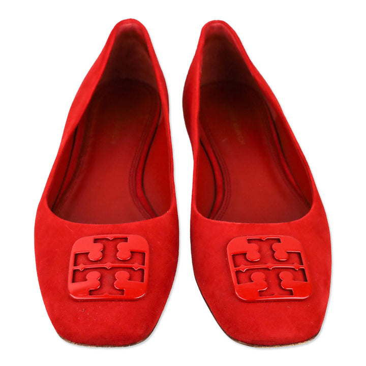 Tory Burch Red Suede Square Toe Georgia Ballet Flats