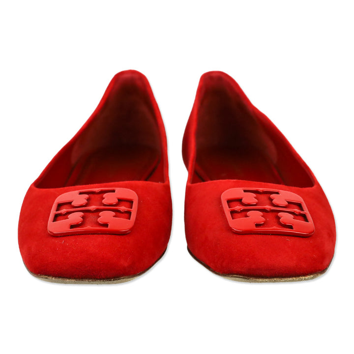 Tory Burch Red Suede Square Toe Georgia Ballet Flats