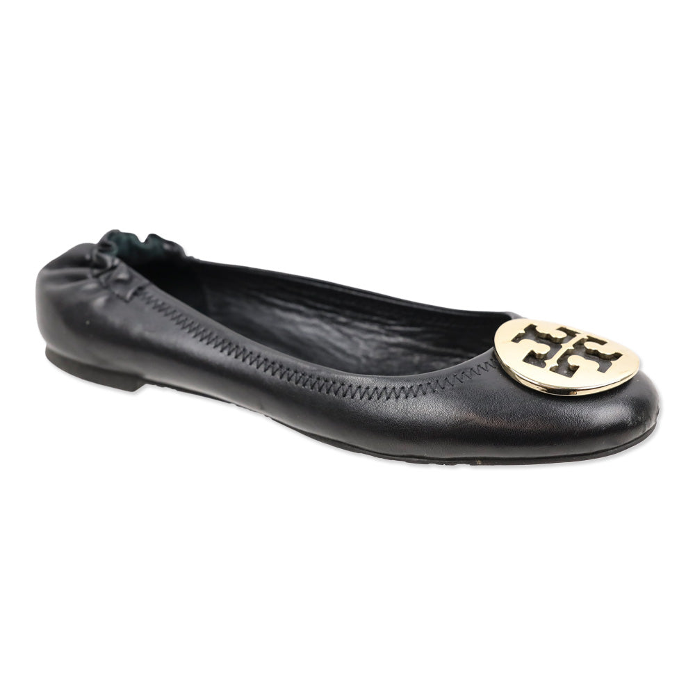 Tory Burch Reva Black Leather Ballet Flat