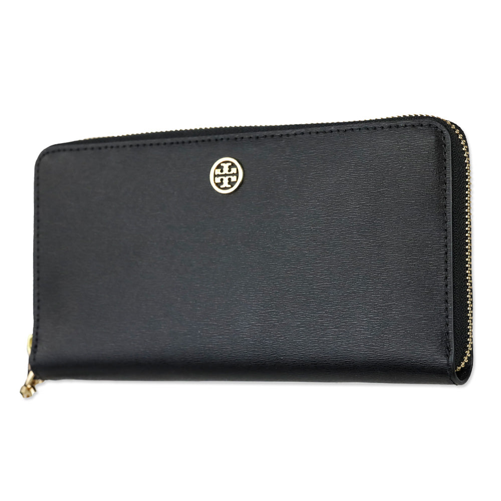 Tory Burch Robinson Black Leather Zip Continental Wallet