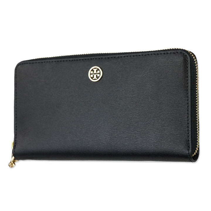 Tory Burch Robinson Black Leather Zip Continental Wallet
