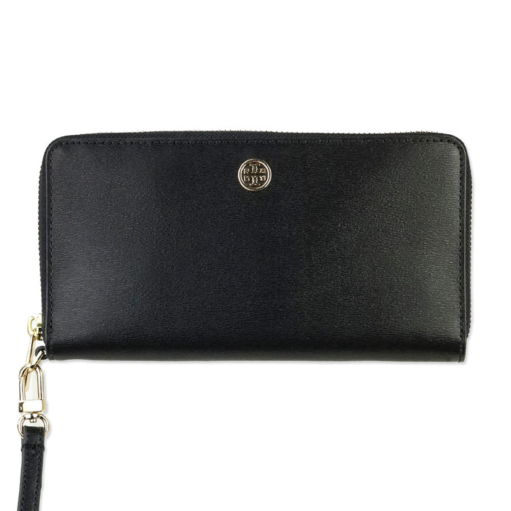 Tory Burch Robinson Black Leather Zip Continental Wallet