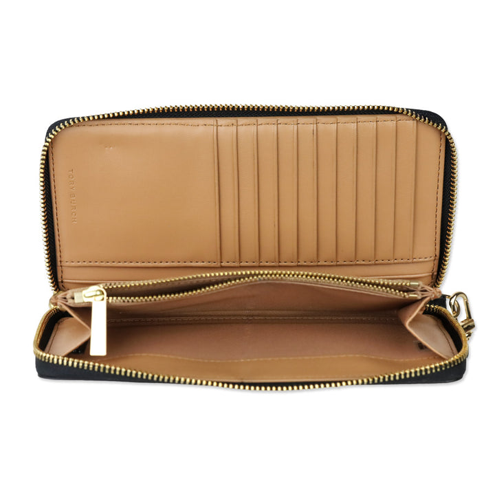 Tory Burch Robinson Black Leather Zip Continental Wallet