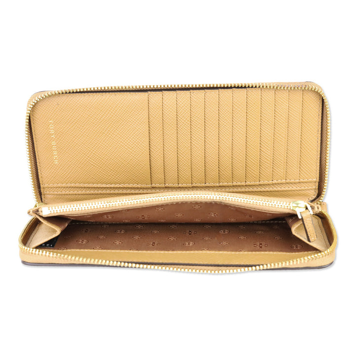 Tory Burch Robinson Tan Leather Zip Continental Wallet