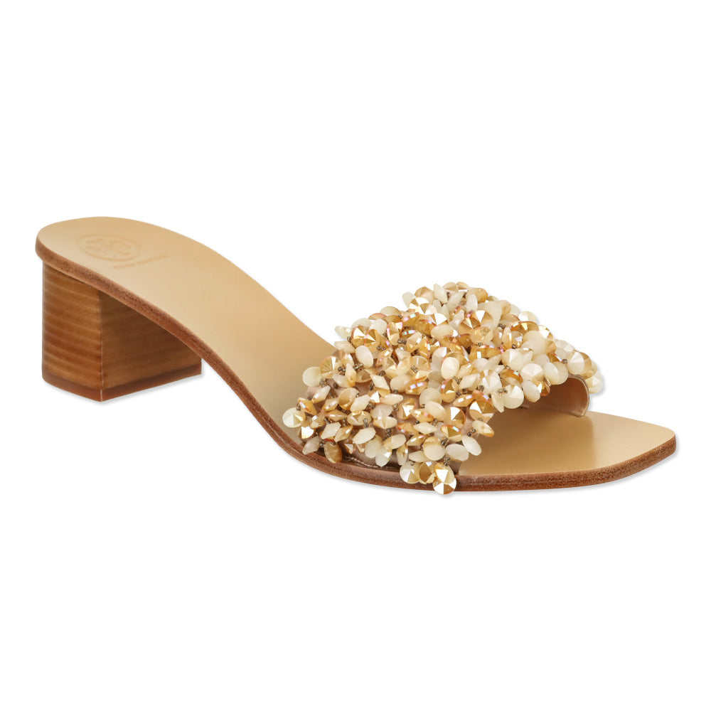 Tory Burch Rose Vachetta Crystal/Satin Logan 45mm Slide