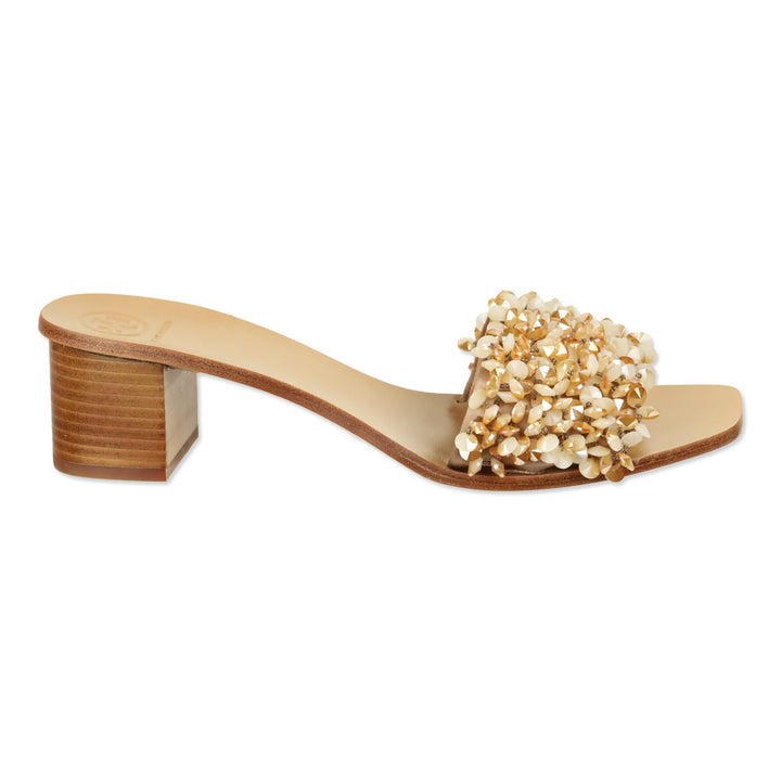 Tory Burch Rose Vachetta Crystal/Satin Logan 45mm Slide
