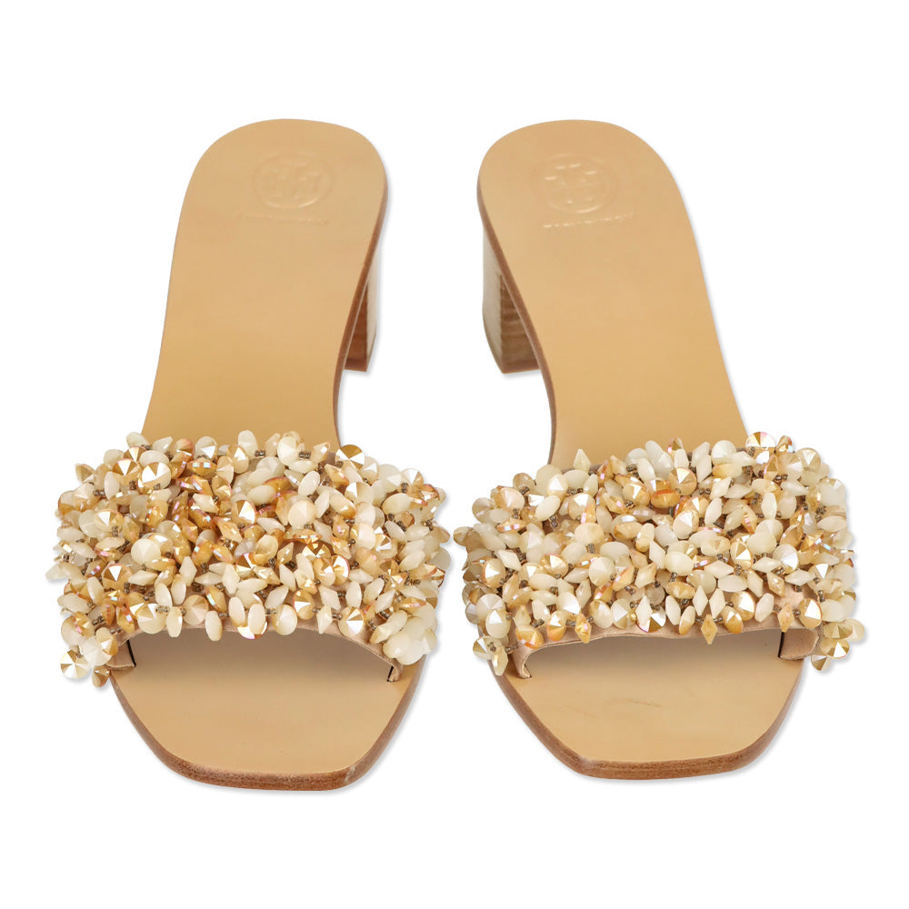Tory Burch Rose Vachetta Crystal/Satin Logan 45mm Slide