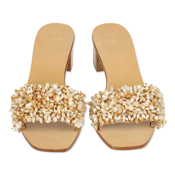 Tory Burch Rose Vachetta Crystal/Satin Logan 45mm Slide