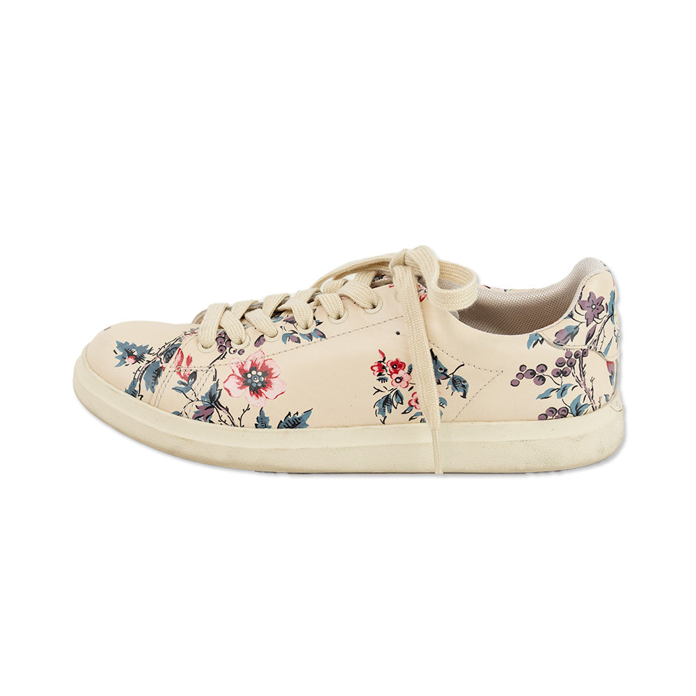 Tory Burch Round Toe Floral Print Leather Low Top Sneakers