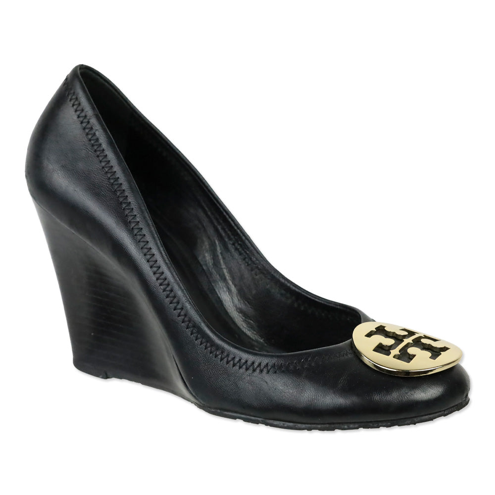 Tory Burch Sally Black Leather Wedge Pump