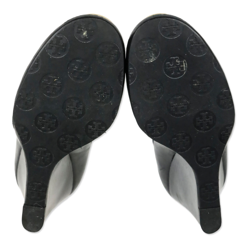 Tory Burch Sally Black Leather Wedge Pump