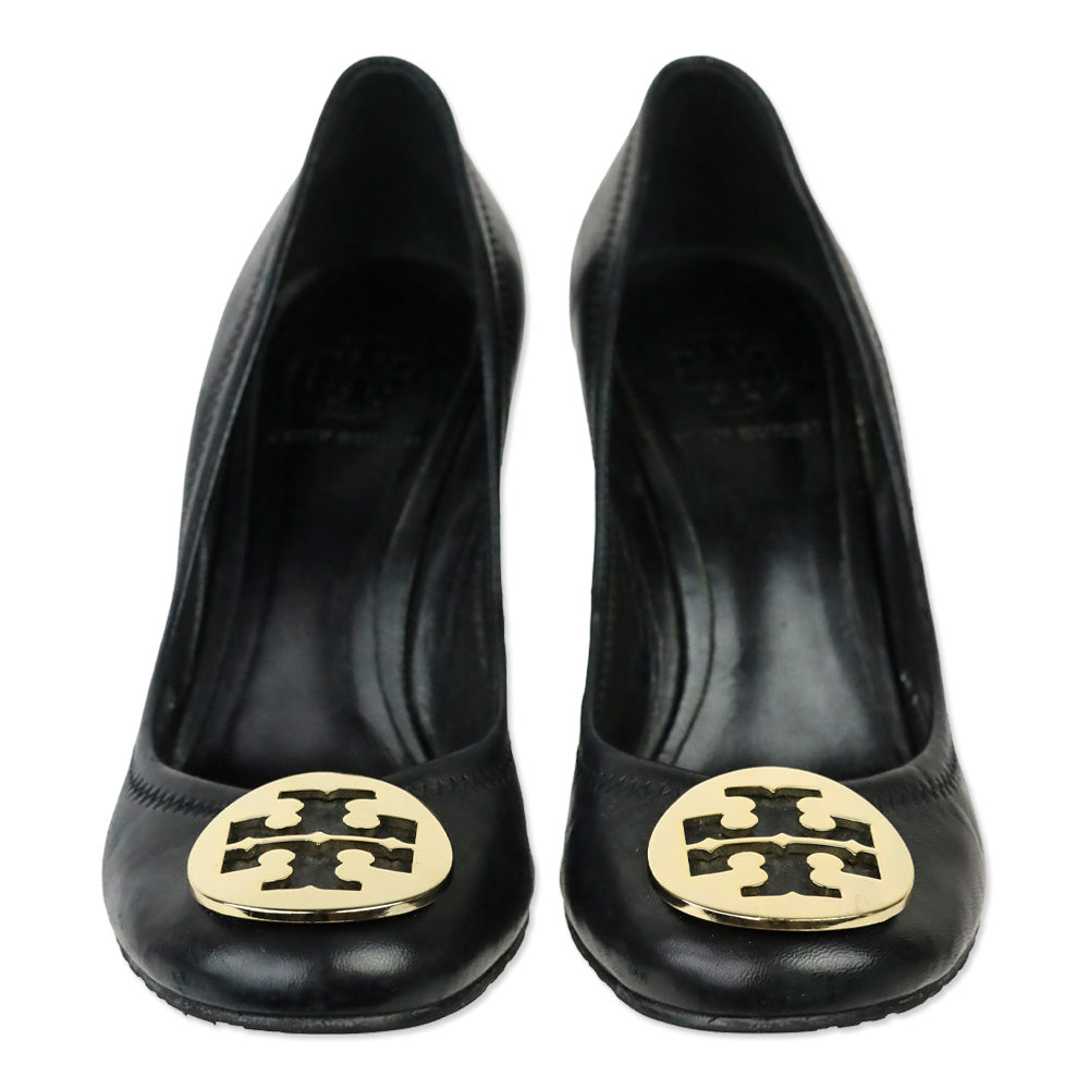 Tory Burch Sally Black Leather Wedge Pump