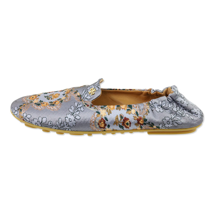 Tory Burch Sea Frost Flower Brocade Soft Smoking Slipper