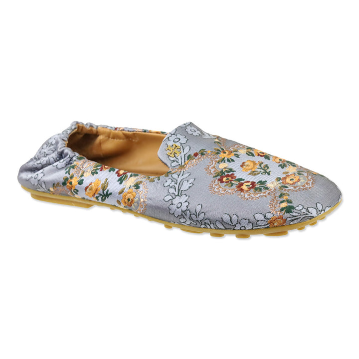 Tory Burch Sea Frost Flower Brocade Soft Smoking Slipper