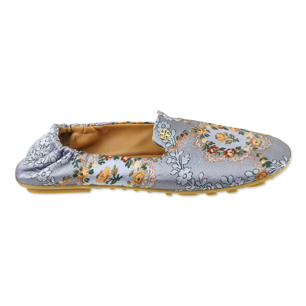Tory Burch Sea Frost Flower Brocade Soft Smoking Slipper