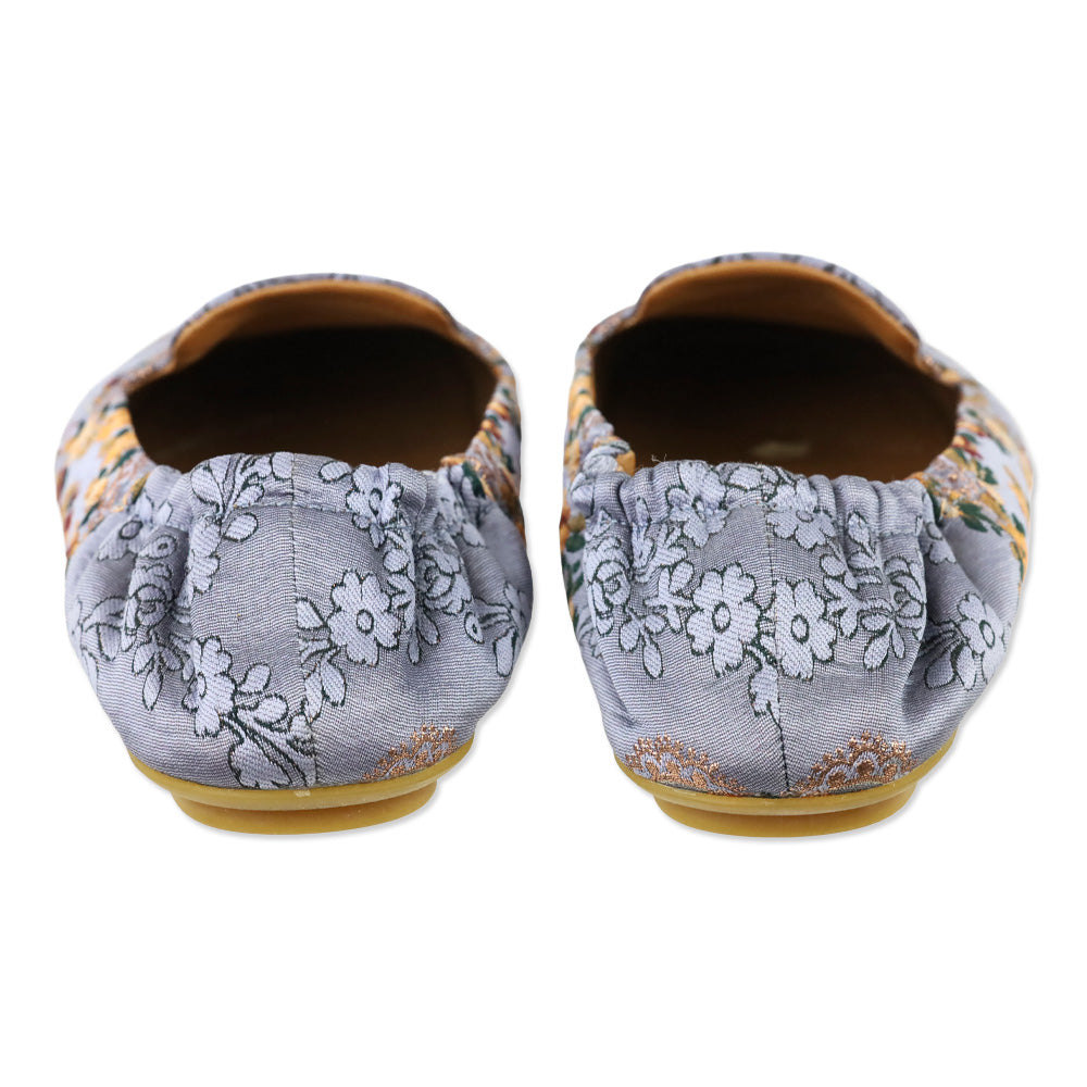 Tory Burch Sea Frost Flower Brocade Soft Smoking Slipper