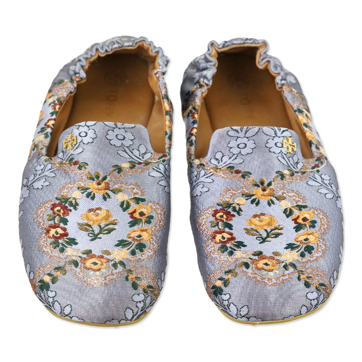 Tory Burch Sea Frost Flower Brocade Soft Smoking Slipper
