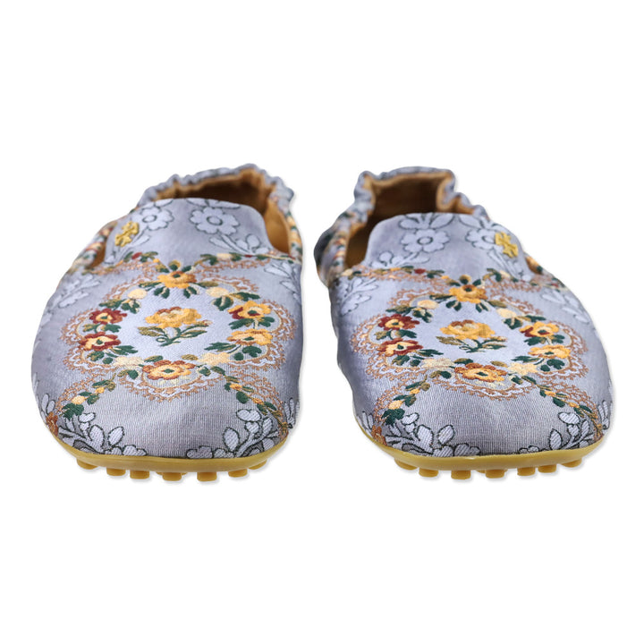 Tory Burch Sea Frost Flower Brocade Soft Smoking Slipper