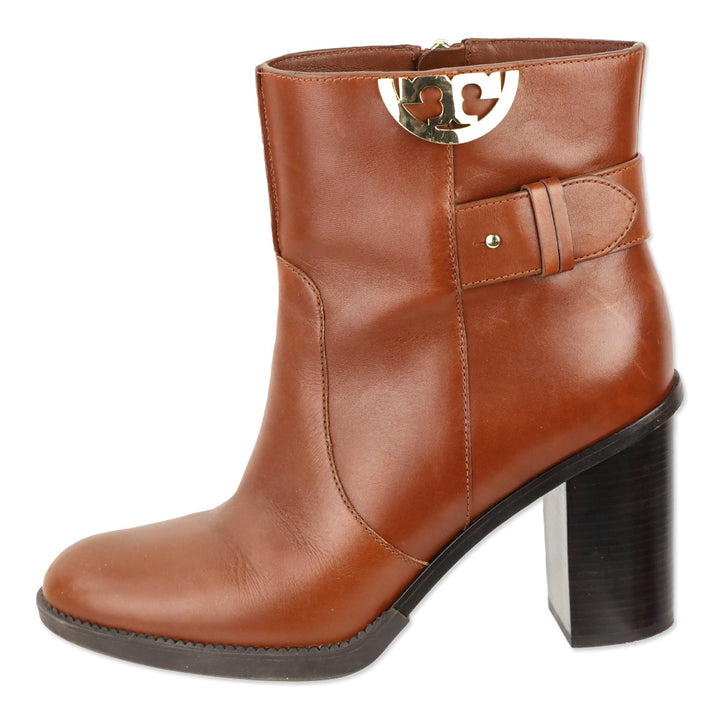 Tory Burch Sidney 85mm Brown Leather Ankle Bootie
