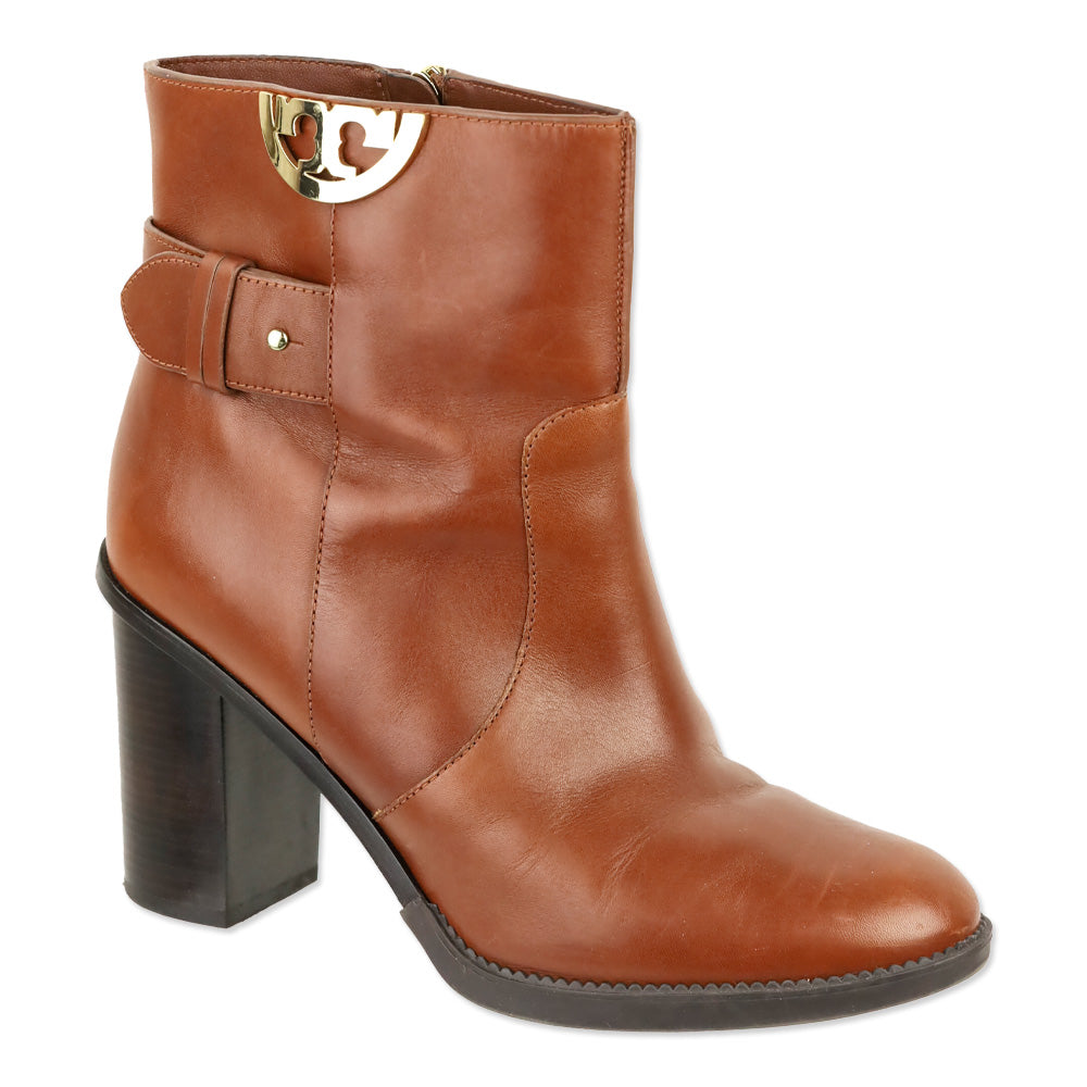 Tory Burch Sidney 85mm Brown Leather Ankle Bootie