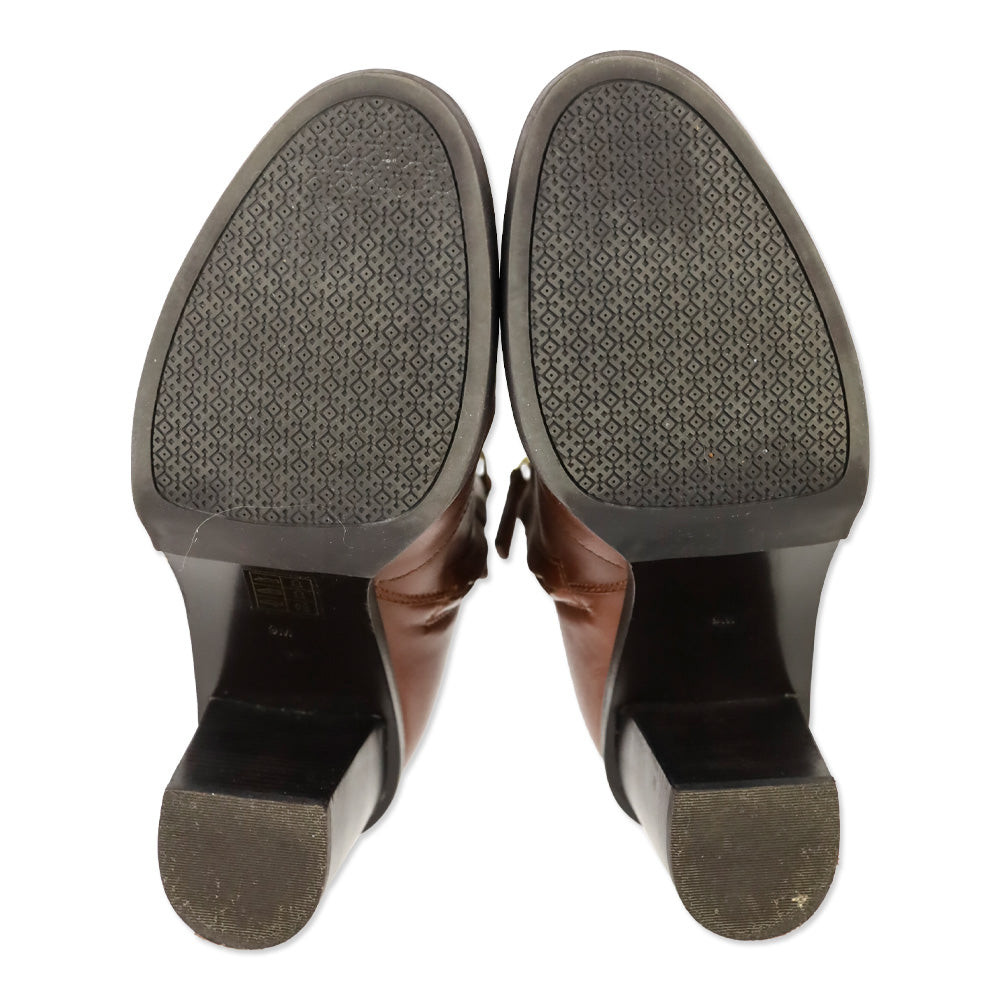 Tory Burch Sidney 85mm Brown Leather Ankle Bootie