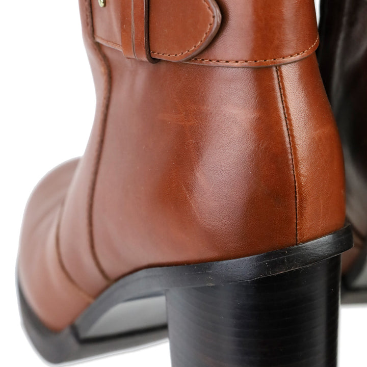 Tory Burch Sidney 85mm Brown Leather Ankle Bootie