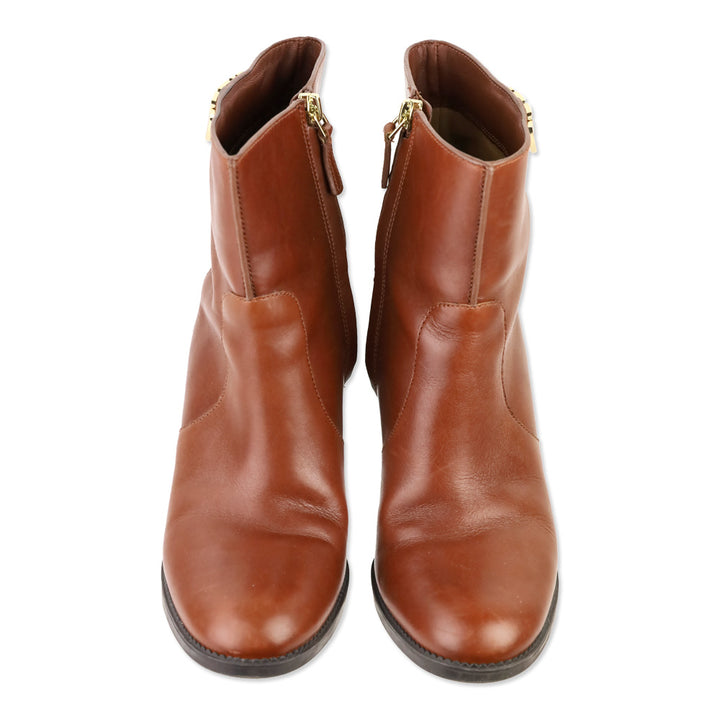 Tory Burch Sidney 85mm Brown Leather Ankle Bootie