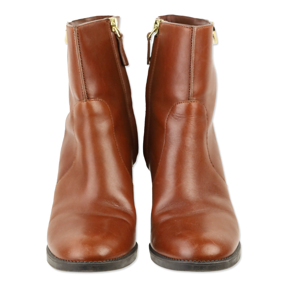 Tory Burch Sidney 85mm Brown Leather Ankle Bootie