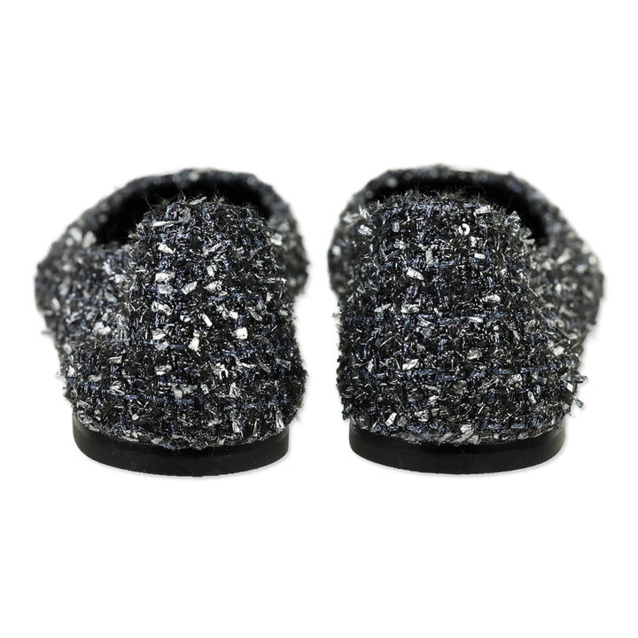 Tory Burch Silver Metallic Tweed Minnie Travel Ballet Flats