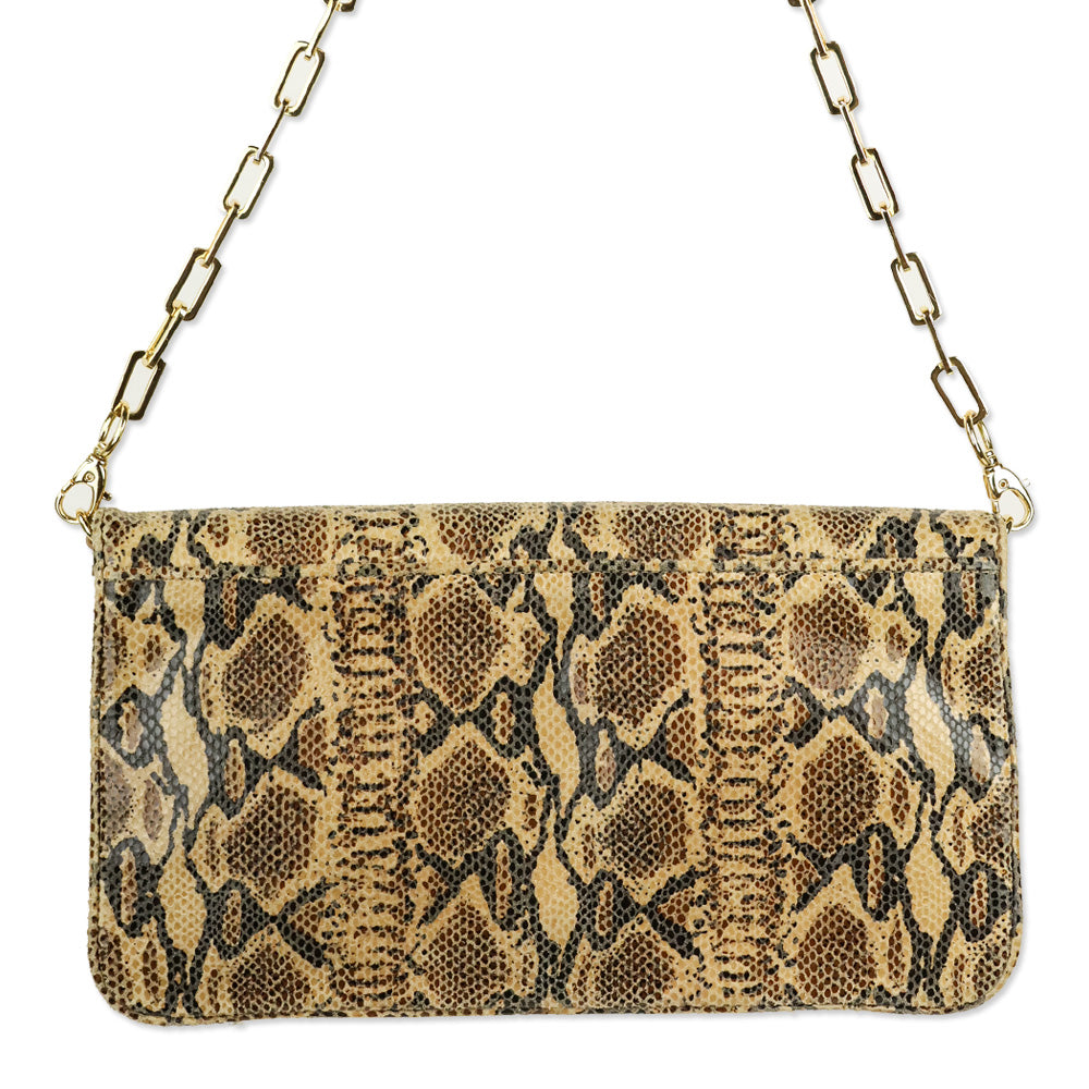 Tory Burch Snakeskin Print Leather Bombe Reva Clutch