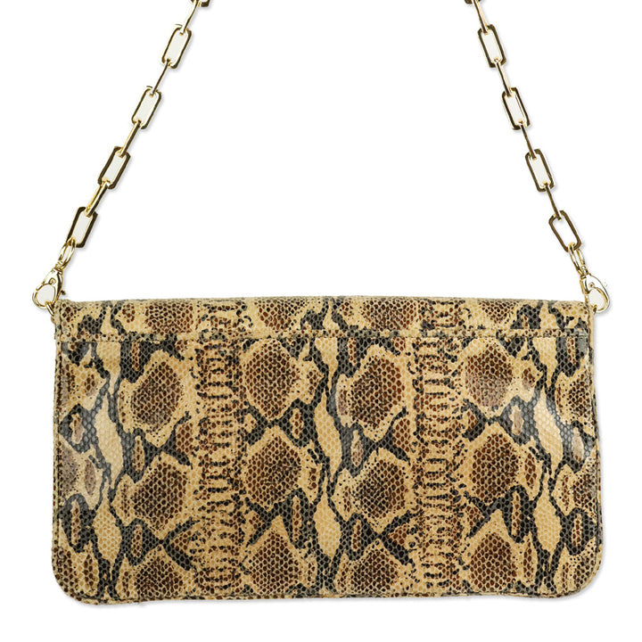 Tory Burch Snakeskin Print Leather Bombe Reva Clutch