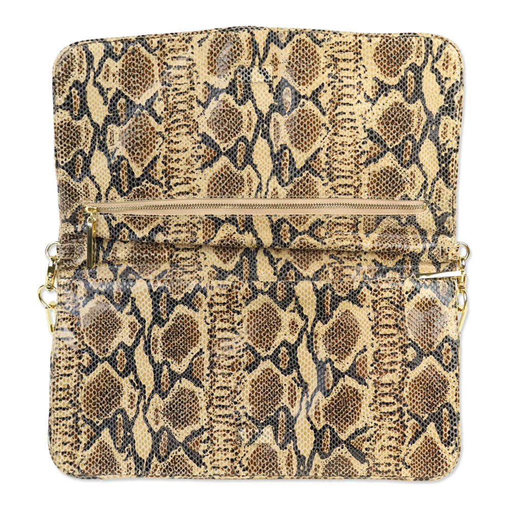 Tory Burch Snakeskin Print Leather Bombe Reva Clutch