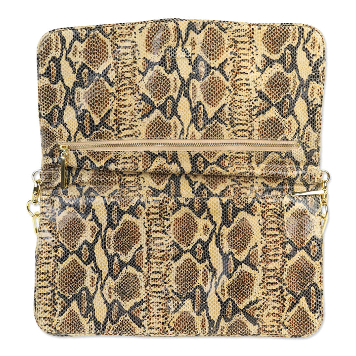 Tory Burch Snakeskin Print Leather Bombe Reva Clutch