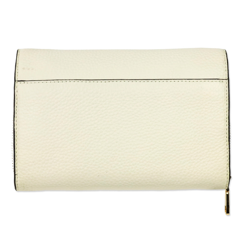 Tory Burch Taylor Cream Pebbled Leather Flat Wallet with Braided Strap