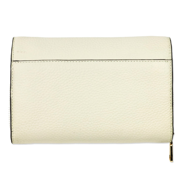 Tory Burch Taylor Cream Pebbled Leather Flat Wallet with Braided Strap