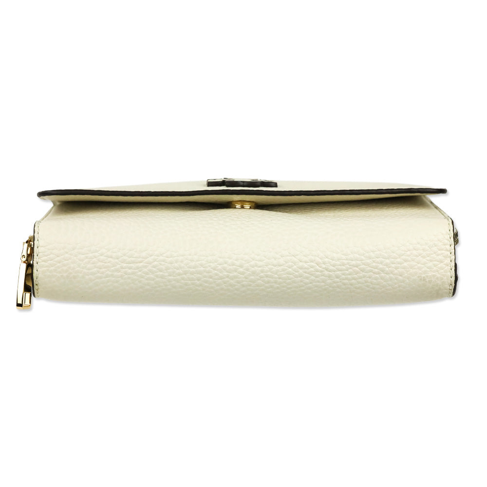 Tory Burch Taylor Cream Pebbled Leather Flat Wallet with Braided Strap