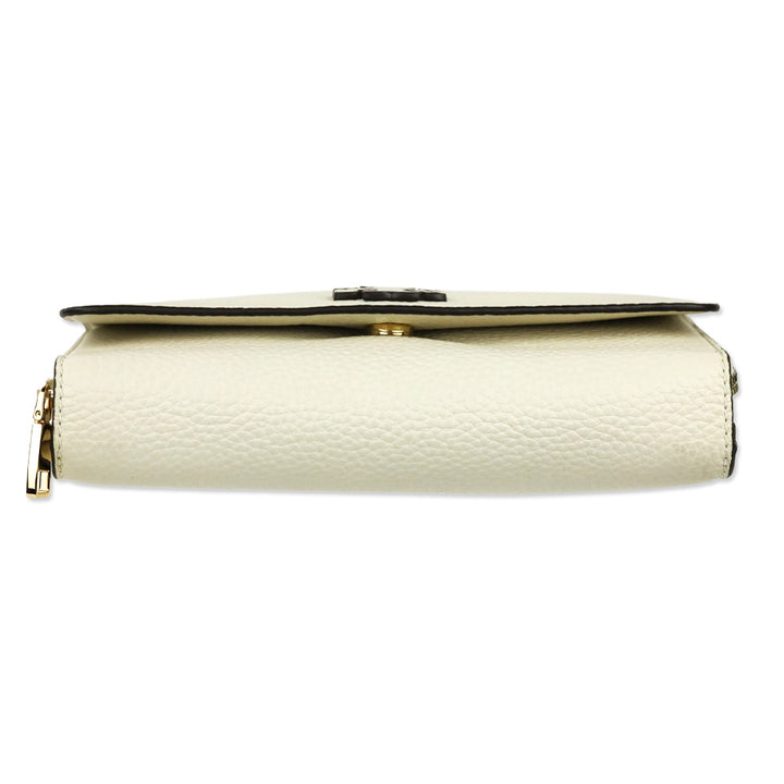 Tory Burch Taylor Cream Pebbled Leather Flat Wallet with Braided Strap