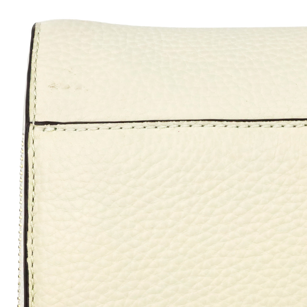 Tory Burch Taylor Cream Pebbled Leather Flat Wallet with Braided Strap