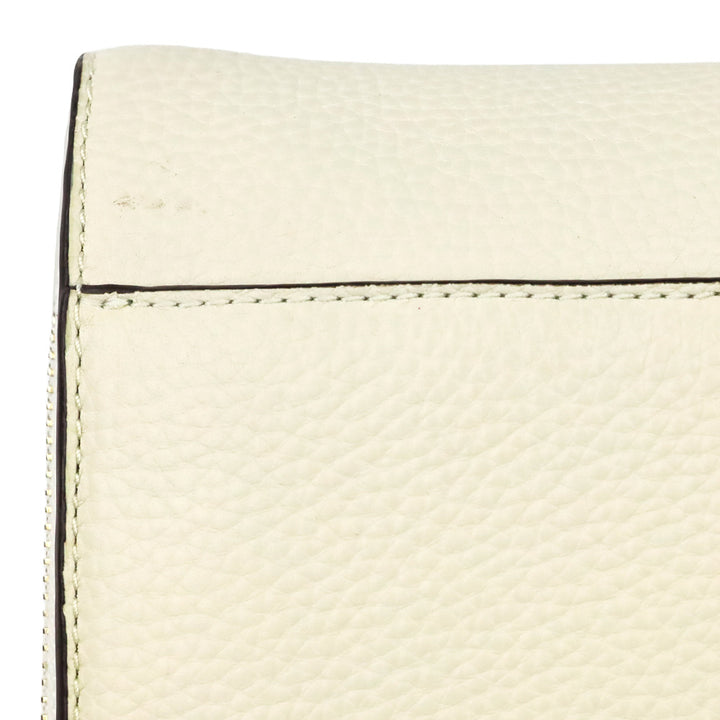 Tory Burch Taylor Cream Pebbled Leather Flat Wallet with Braided Strap